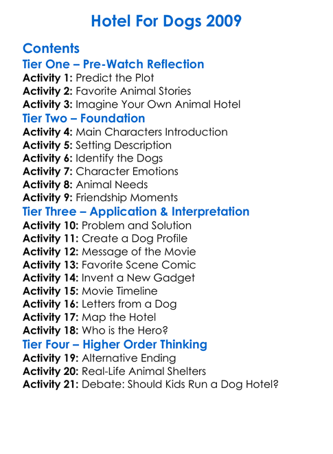 Hotel For Dogs 2009 Worksheet Activity Booklet
