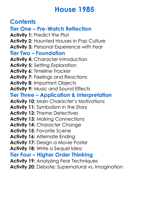 House 1985 Worksheet Activity Booklet