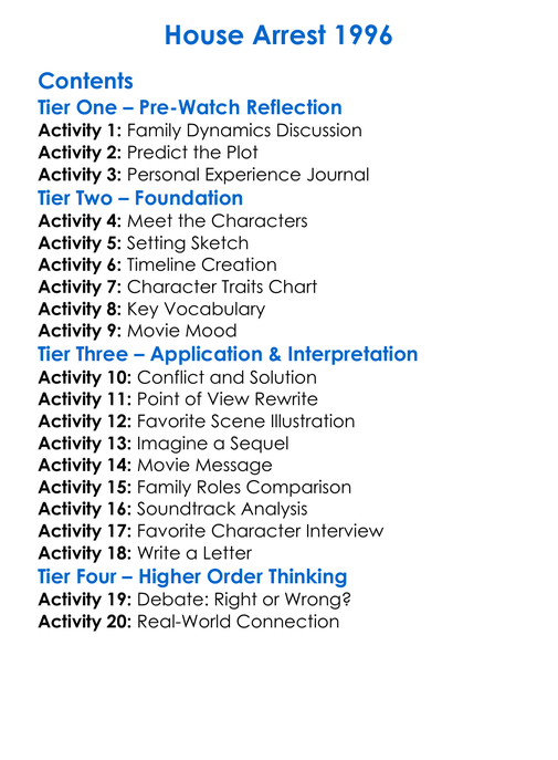 House Arrest 1996 Worksheet Activity Booklet
