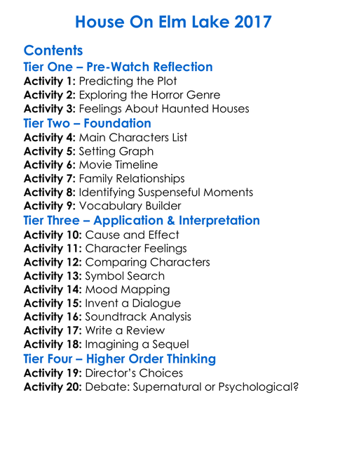 House On Elm Lake 2017 Worksheet Activity Booklet