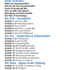 Household Bills Worksheet Activity Booklet