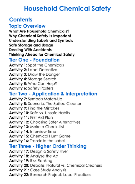 Household Chemical Safety Worksheet Activity Booklet
