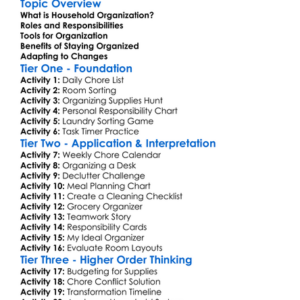 Household Organization Worksheet Activity Booklet