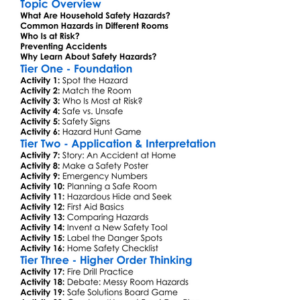 Household Safety Hazards Worksheet Activity Booklet