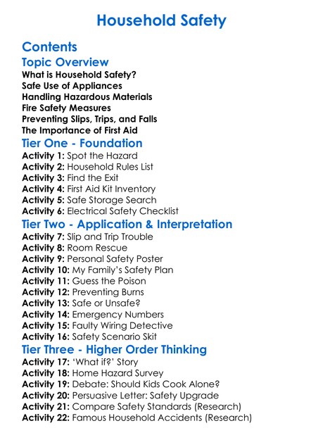 Household Safety Worksheet Activity Booklet