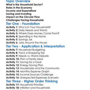 Household Sector Worksheet Activity Booklet