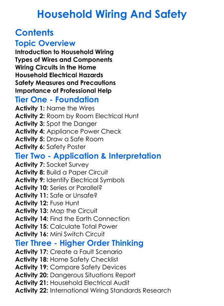 Household Wiring And Safety Worksheet Activity Booklet