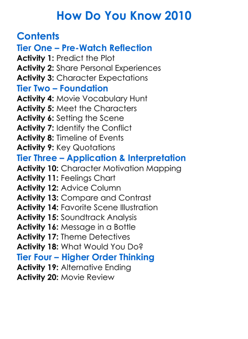 How Do You Know 2010 Worksheet Activity Booklet