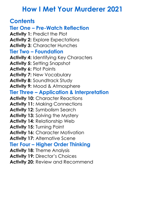 How I Met Your Murderer 2021 Worksheet Activity Booklet