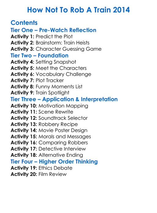 How Not To Rob A Train 2014 Worksheet Activity Booklet