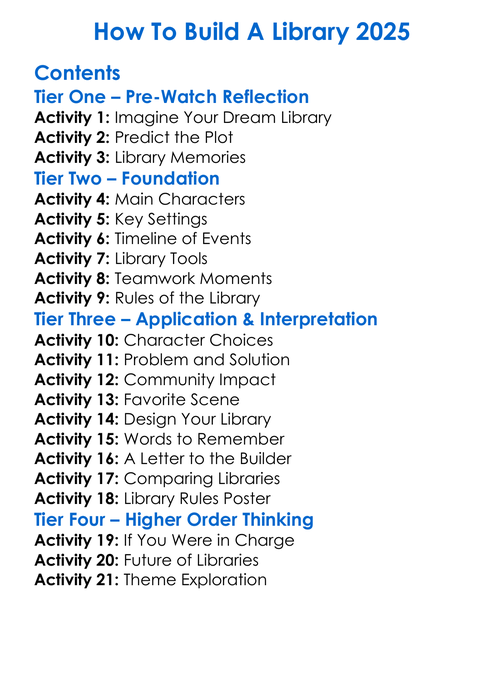 How To Build A Library 2025 Worksheet Activity Booklet