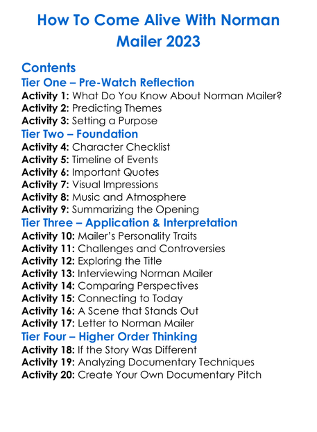 How To Come Alive With Norman Mailer 2023 Worksheet Activity Booklet