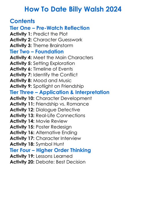 How To Date Billy Walsh 2024 Worksheet Activity Booklet