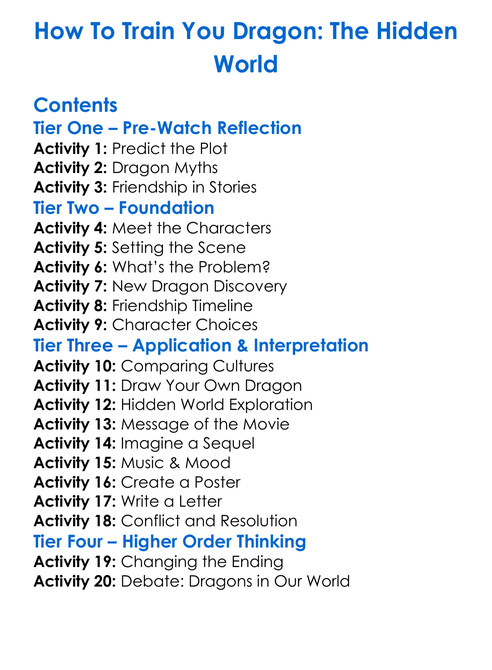 How To Train You Dragon The Hidden World Worksheet Activity Booklet