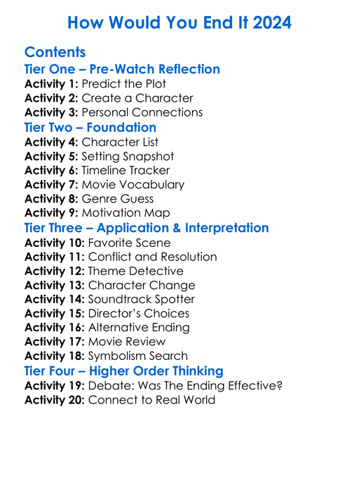 How Would You End It 2024 Worksheet Activity Booklet