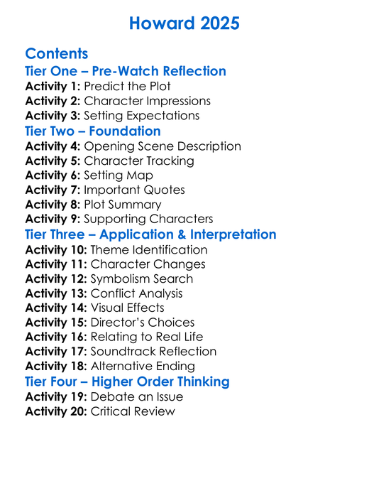 Howard 2025 Worksheet Activity Booklet
