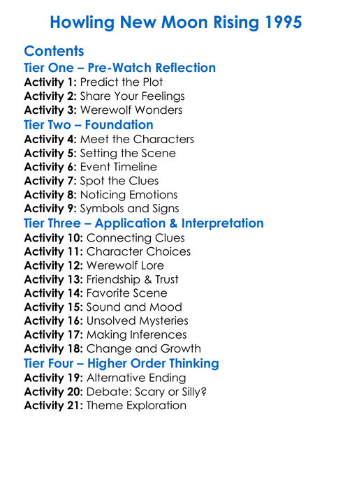 Howling New Moon Rising 1995 Worksheet Activity Booklet