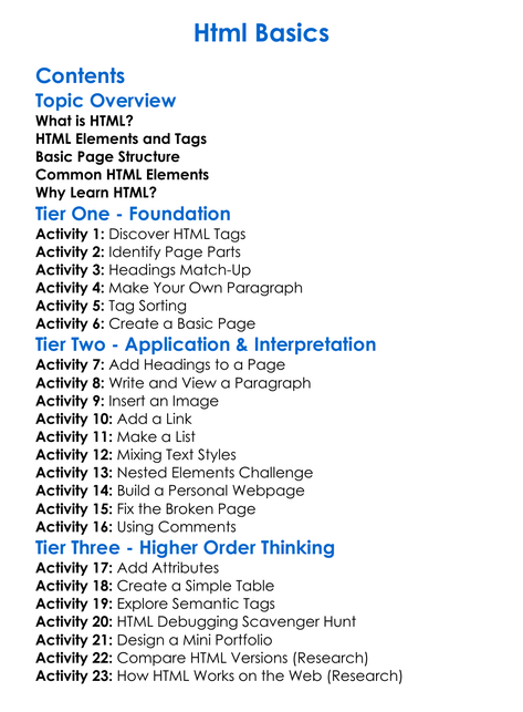 Html Basics Worksheet Activity Booklet