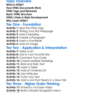 Html Fundamentals Worksheet Activity Booklet