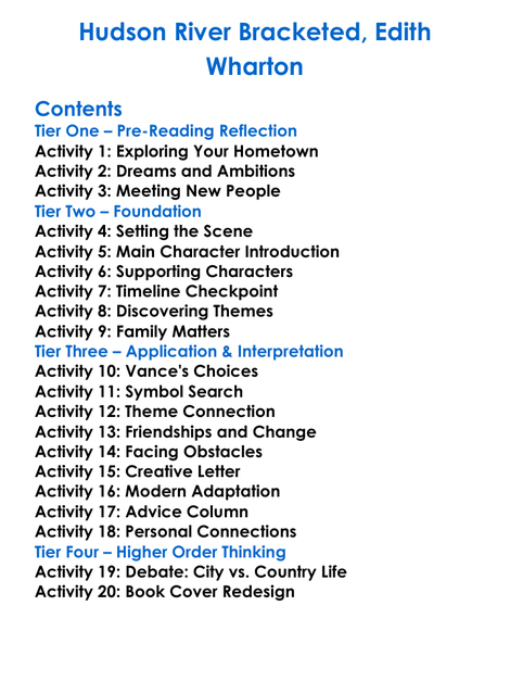 Hudson River Bracketed Edith Wharton Worksheet Activity Booklet