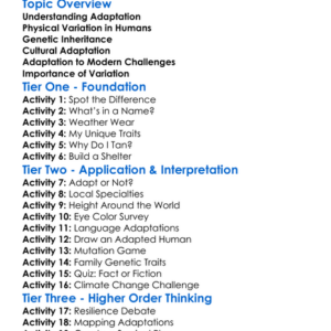 Human Adaptation And Variation Worksheet Activity Booklet
