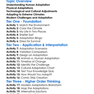 Human Adaptation To Environment Worksheet Activity Booklet