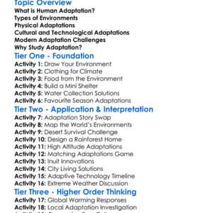 Human Adaptation To Environments Worksheet Activity Booklet