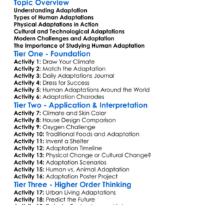 Human Adaptation Worksheet Activity Booklet