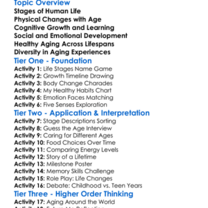 Human Aging And Development Worksheet Activity Booklet