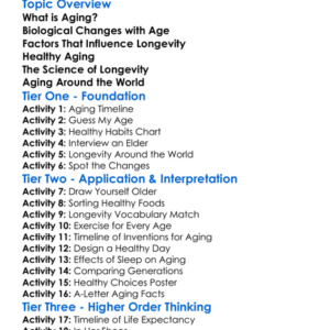 Human Aging And Longevity Worksheet Activity Booklet