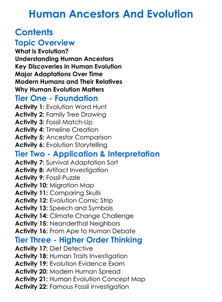 Human Ancestors And Evolution Worksheet Activity Booklet