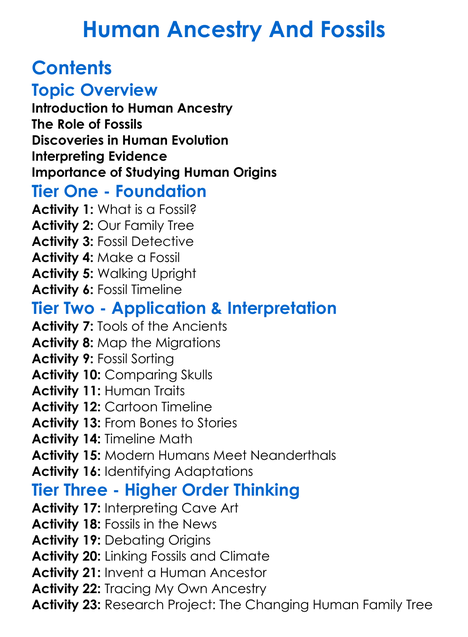 Human Ancestry And Fossils Worksheet Activity Booklet