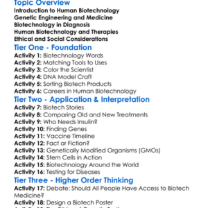Human Biotechnology Applications Worksheet Activity Booklet