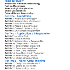 Human Biotechnology Worksheet Activity Booklet