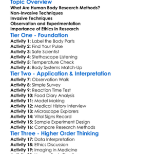 Human Body Research Methods Worksheet Activity Booklet