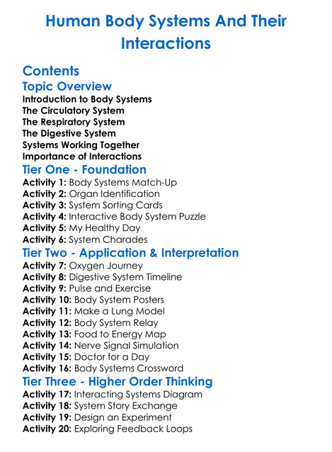 Human Body Systems And Their Interactions Worksheet Activity Booklet