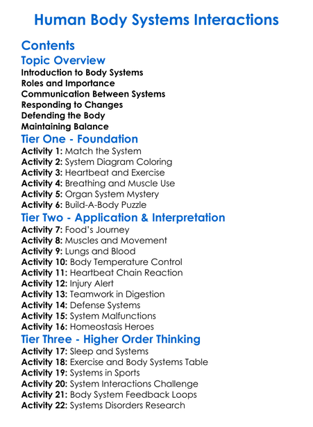 Human Body Systems Interactions Worksheet Activity Booklet