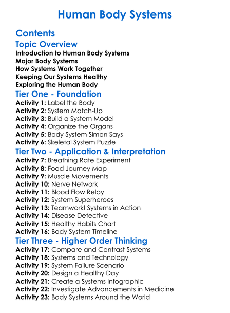 Human Body Systems Worksheet Activity Booklet