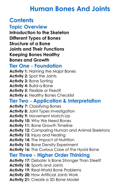 Human Bones And Joints Worksheet Activity Booklet