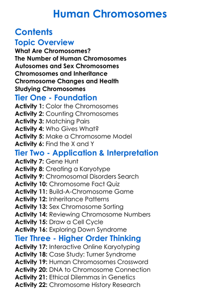 Human Chromosomes Worksheet Activity Booklet