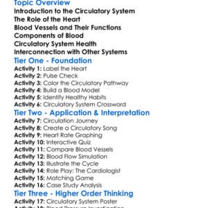 Human Circulatory System Worksheet Activity Booklet