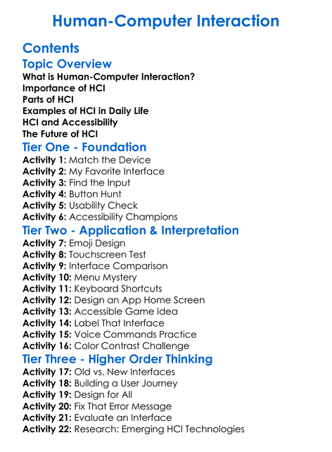 Human-Computer Interaction Worksheet Activity Booklet