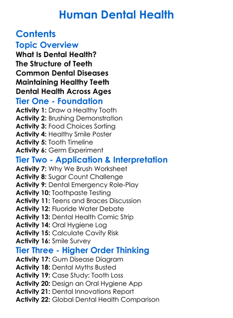 Human Dental Health Worksheet Activity Booklet