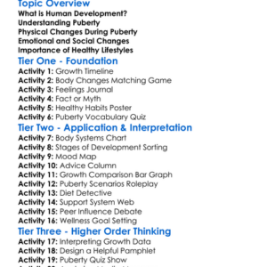 Human Development And Puberty Worksheet Activity Booklet