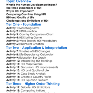Human Development Index Worksheet Activity Booklet