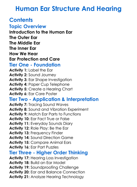 Human Ear Structure And Hearing Worksheet Activity Booklet