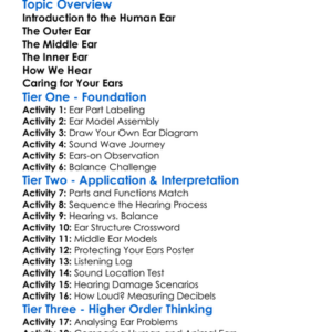 Human Ear Structure Worksheet Activity Booklet