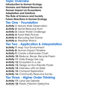 Human Ecology Worksheet Activity Booklet