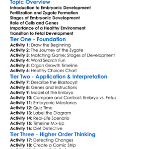 Human Embryonic Development Worksheet Activity Booklet