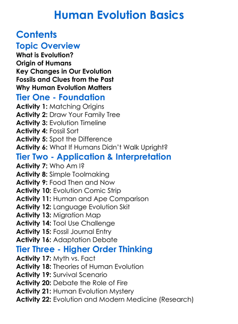 Human Evolution Basics Worksheet Activity Booklet
